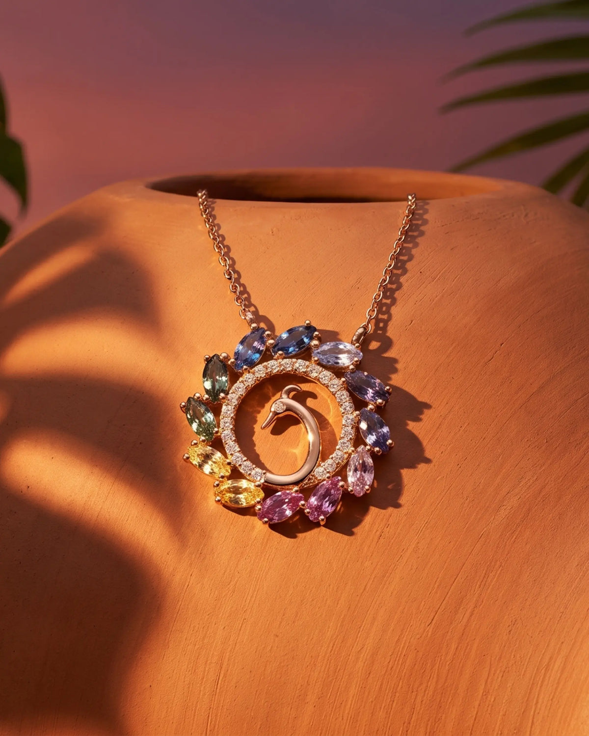 Peacock Splendor Necklace in 18K rose gold, alone view — Ceylon Artisans (18kt Rose Gold)