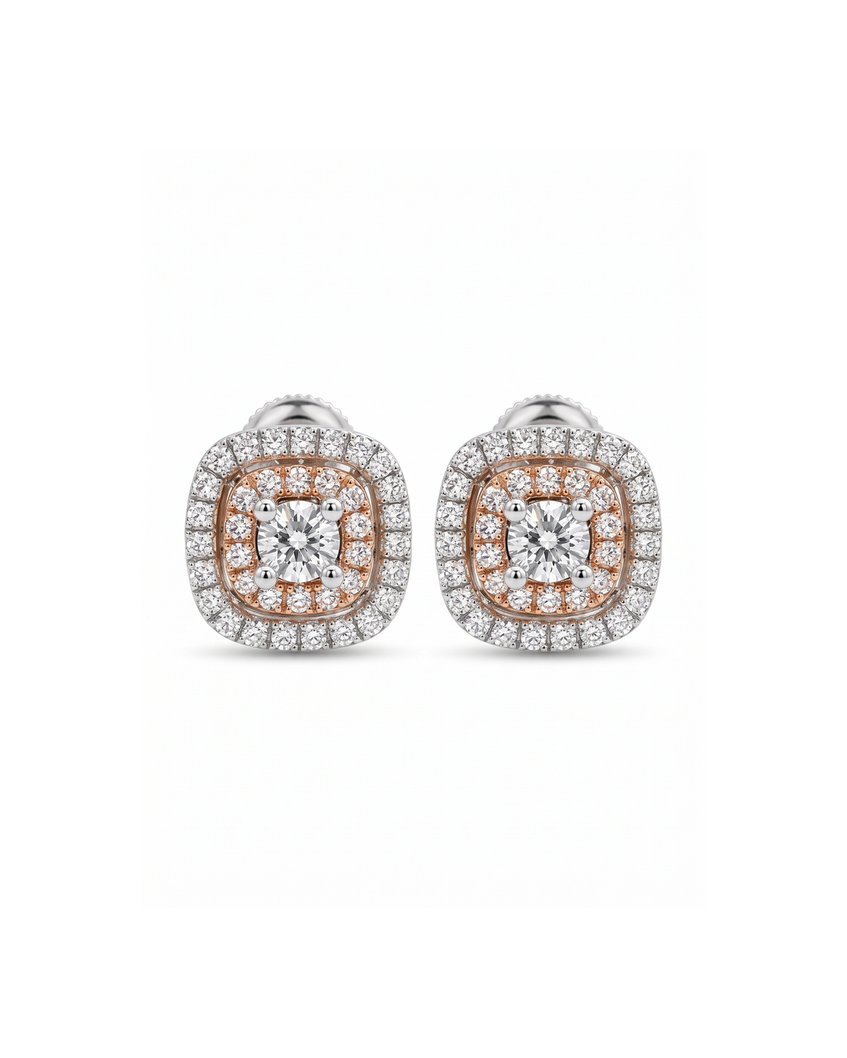 0.4ct Cushion Diamond Double Halo Stud Earrings — front view
