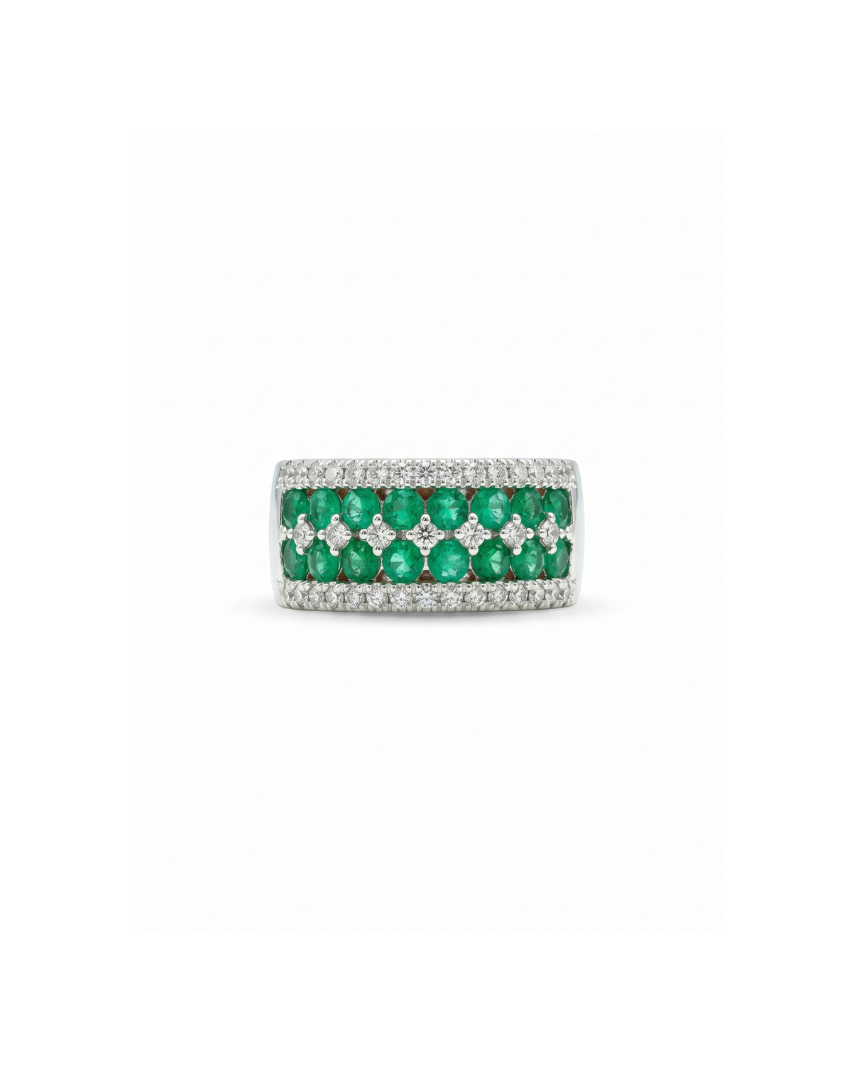 1.5ct Emerald & Diamond Multi-Row Band Ring — front view