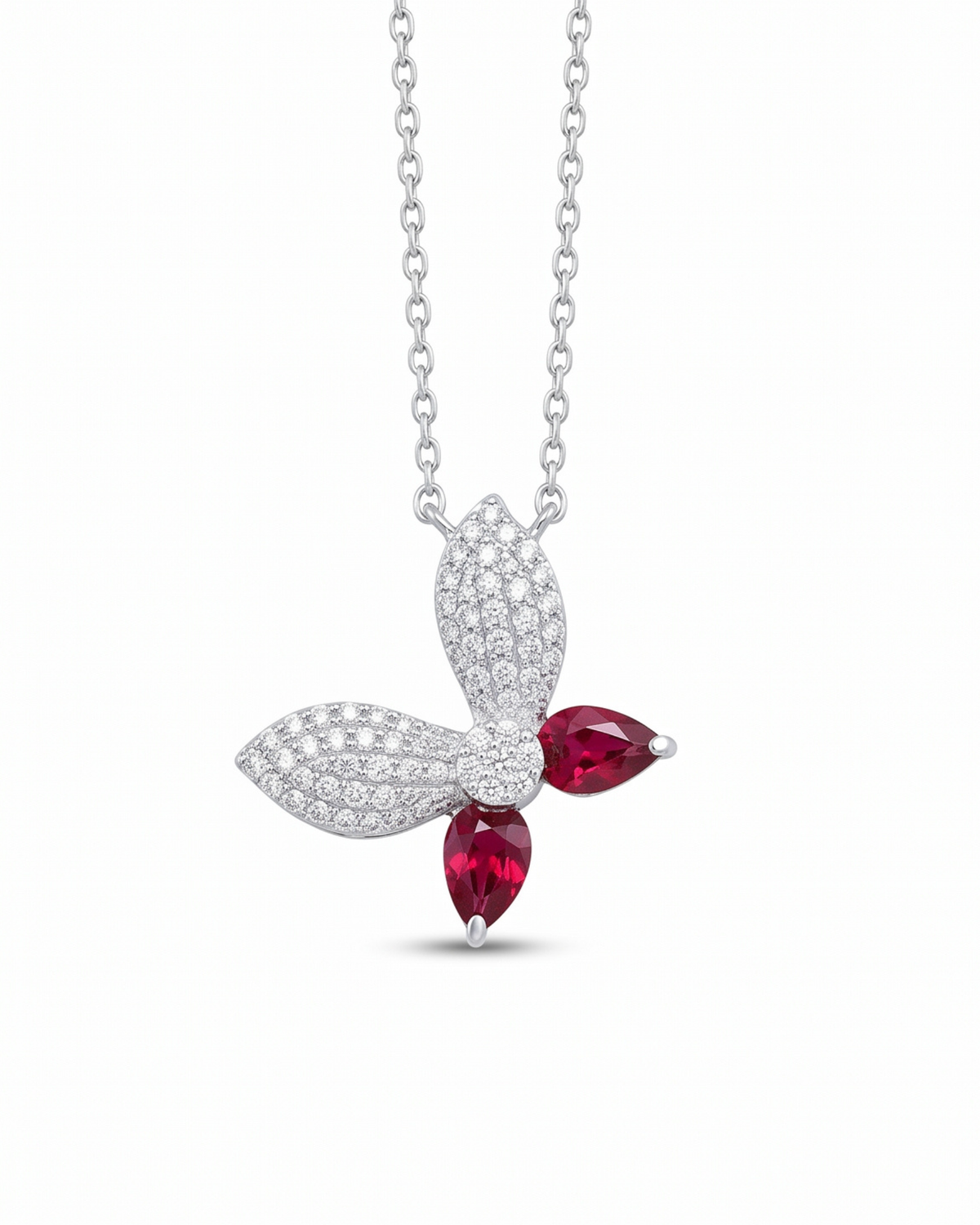 0.68ct Ruby & Diamond Butterfly Pendant Necklace — front view