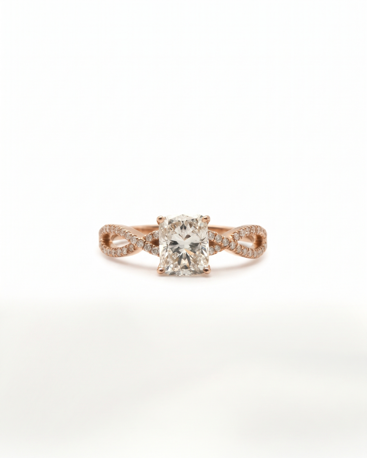 1ct Cushion-Cut Diamond Twisted Pavé Engagement Ring — front view