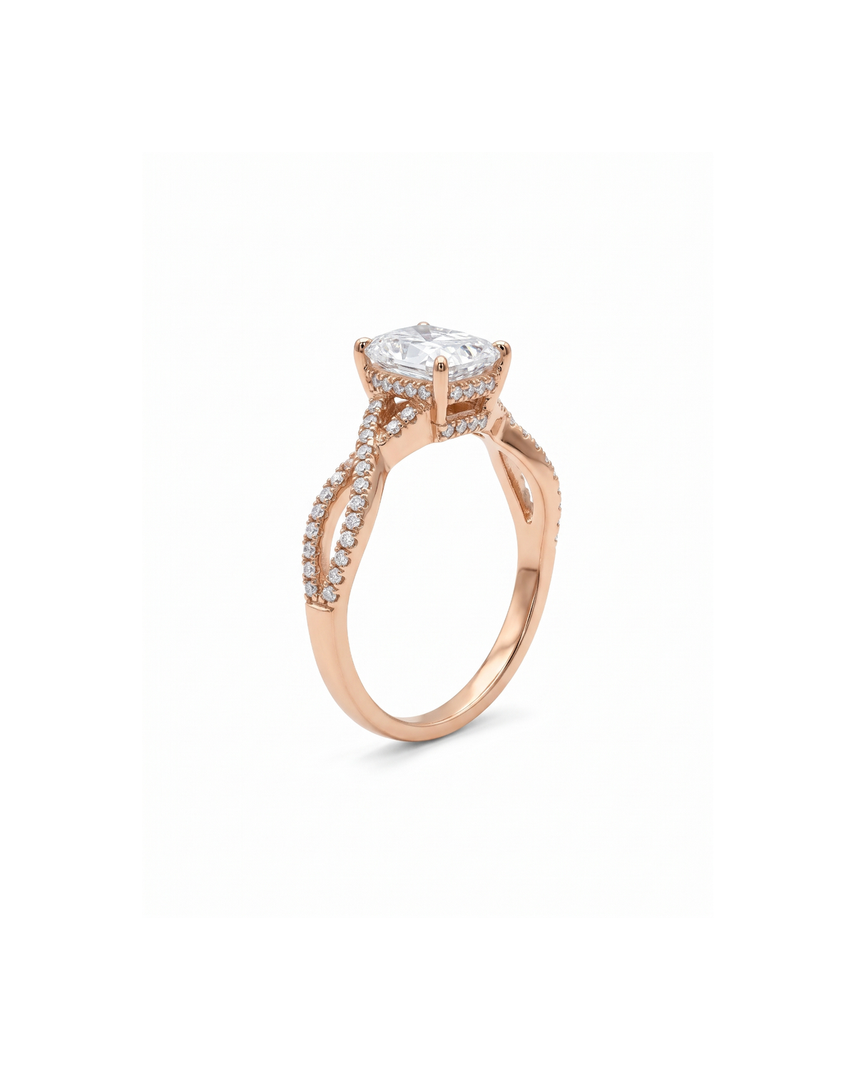 1ct Cushion-Cut Diamond Twisted Pavé Engagement Ring — side view