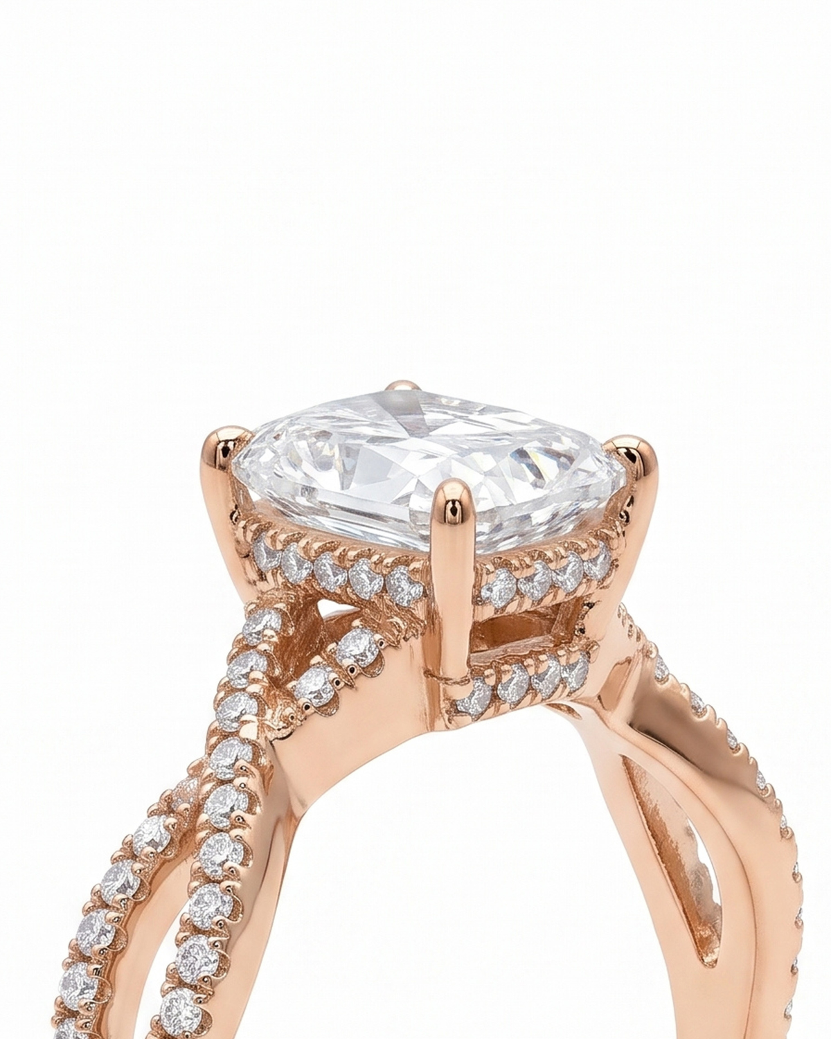 1ct Cushion-Cut Diamond Twisted Pavé Engagement Ring — detail view