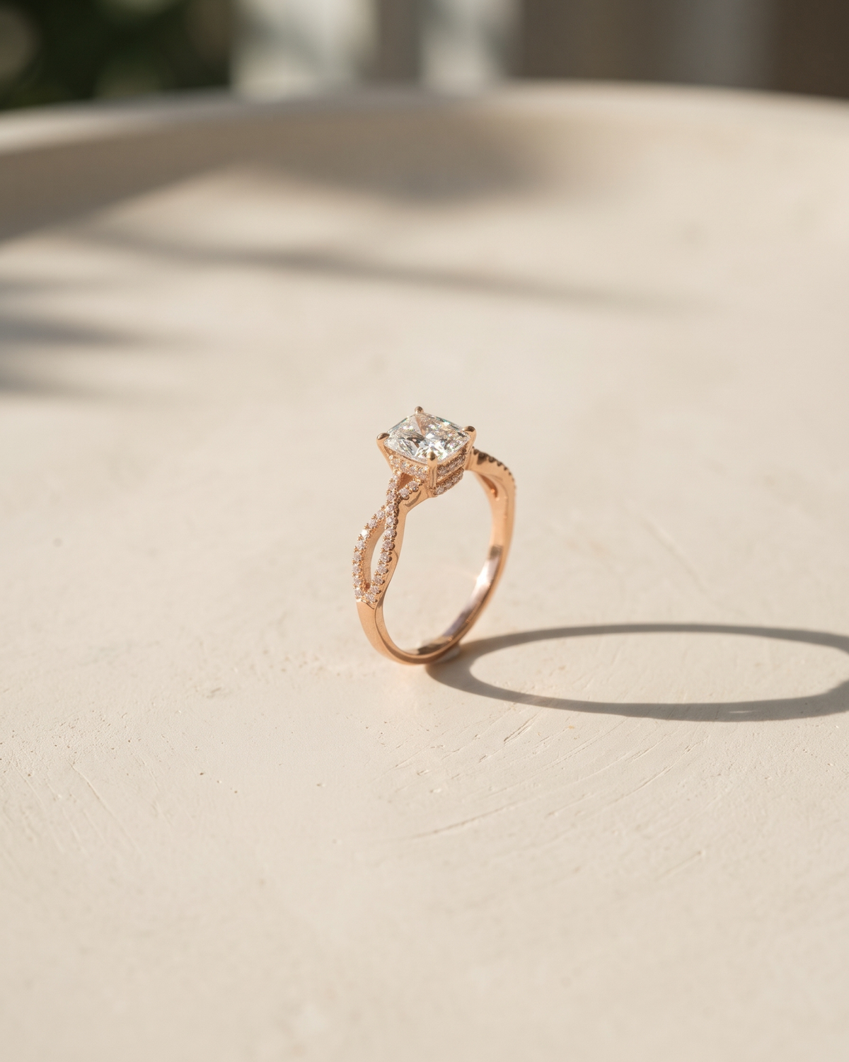 1ct Cushion-Cut Diamond Twisted Pavé Engagement Ring — styled view