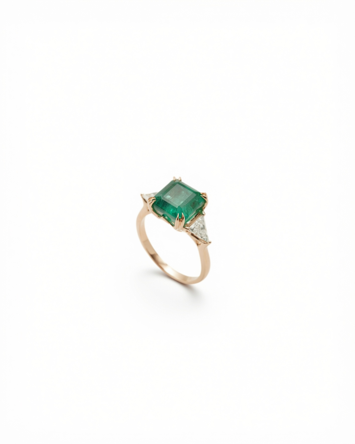 4.4ct Emerald & Diamond Three-Stone Engagement Ring — side view
