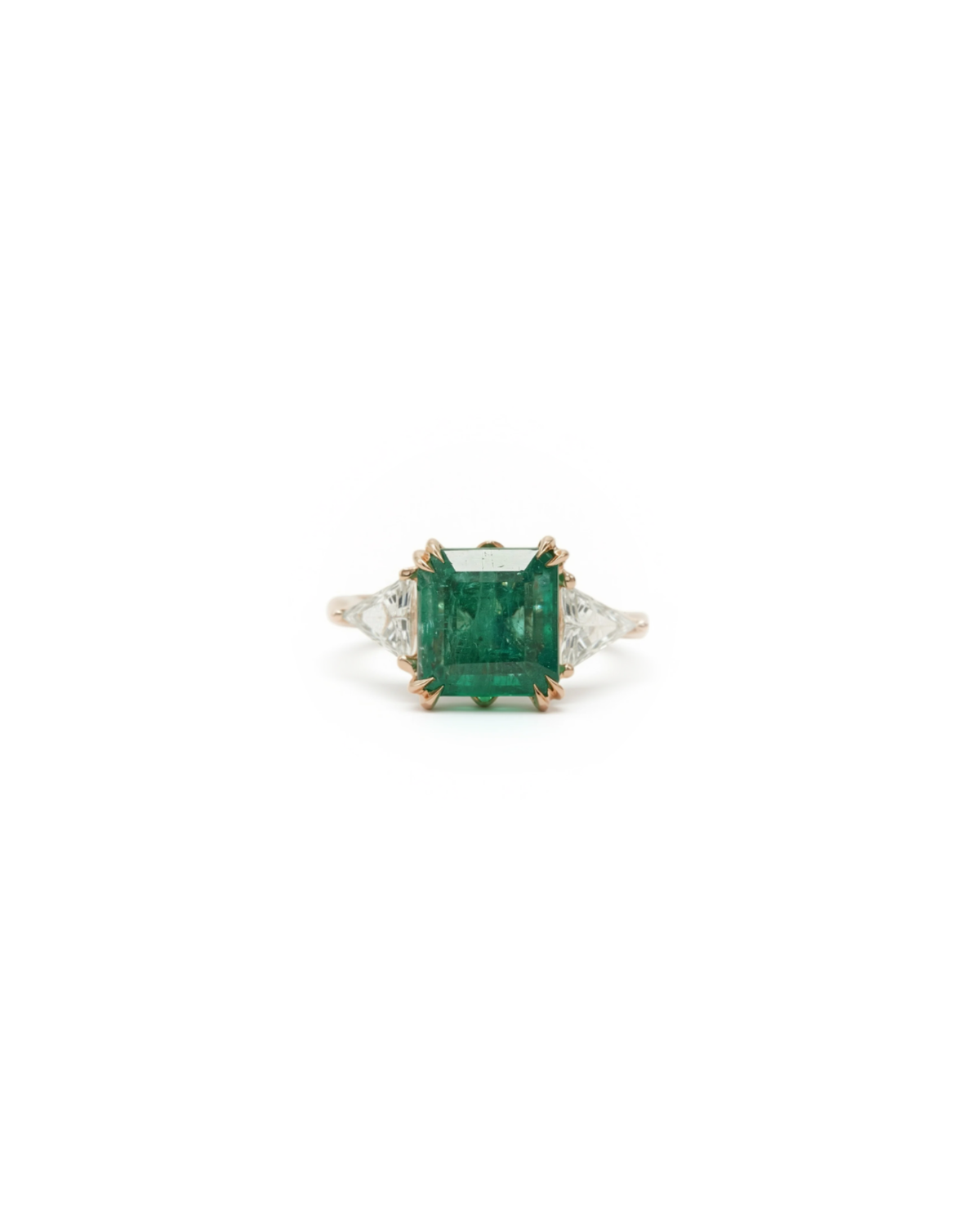 4.4ct Emerald & Diamond Three-Stone Engagement Ring — front view