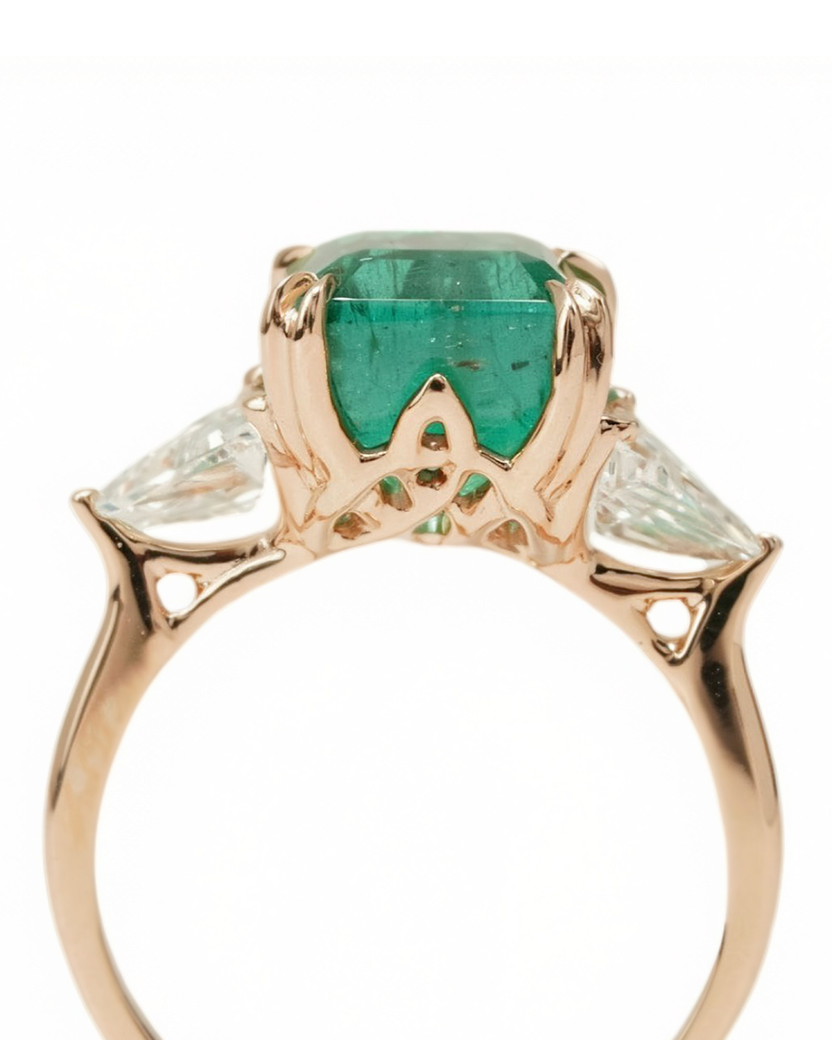 4.4ct Emerald & Diamond Three-Stone Engagement Ring — detail view