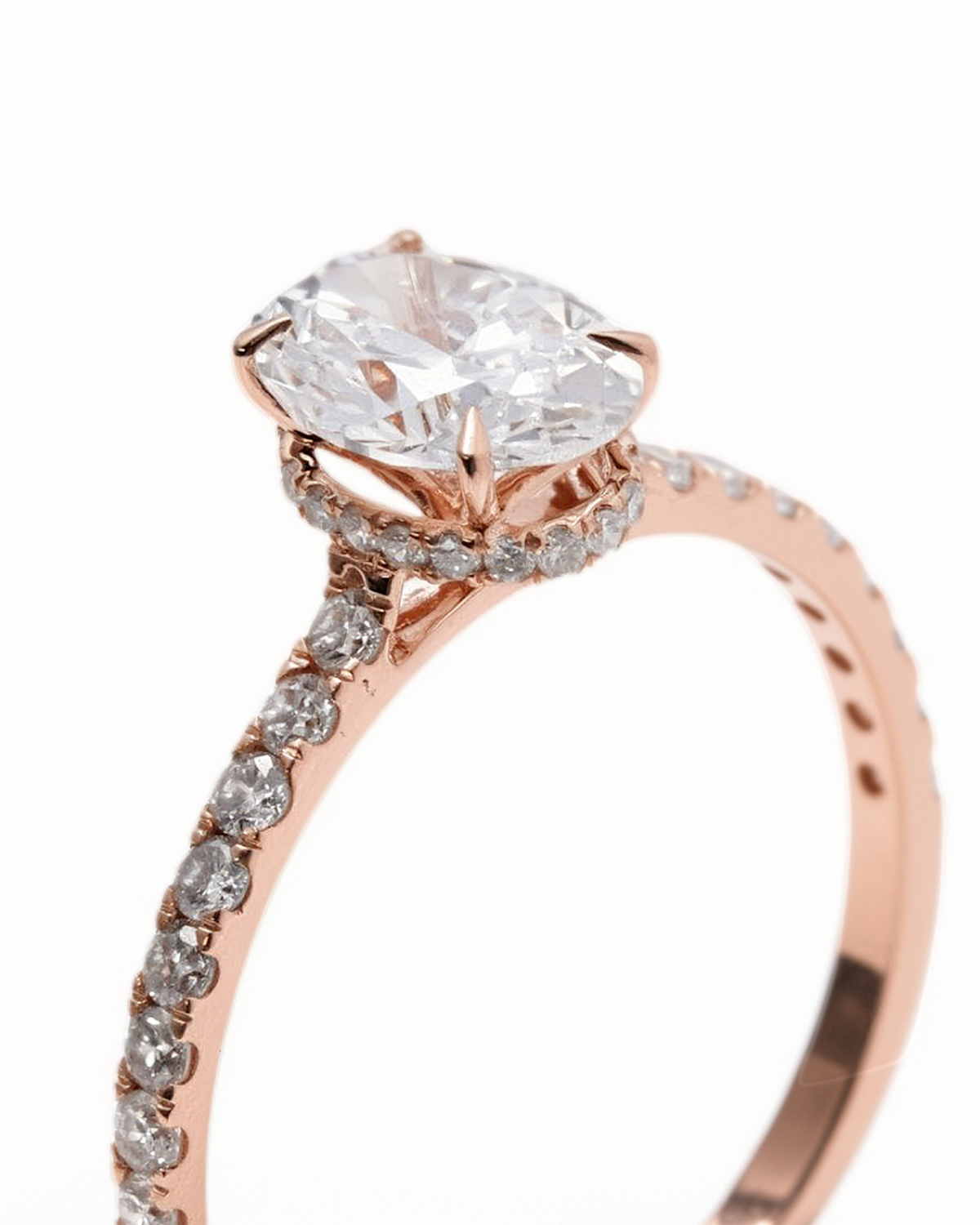 1ct Oval Diamond Pavé Solitaire Engagement Ring — detail view