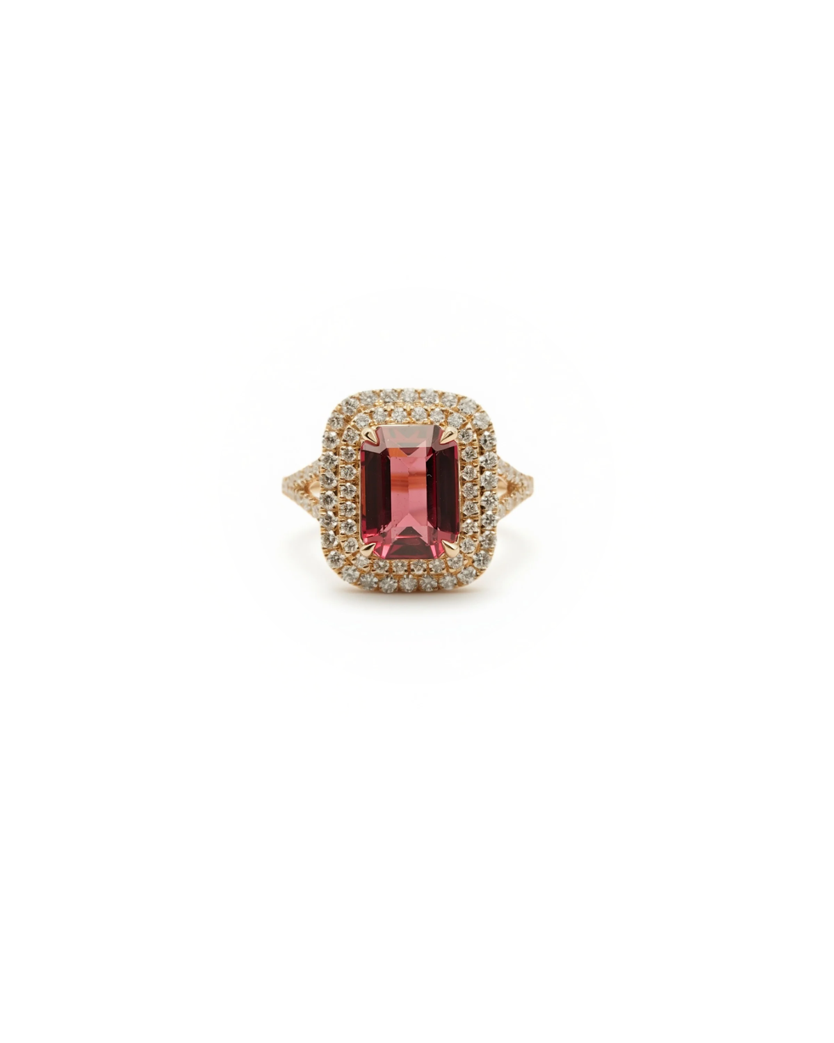 3.4ct Emerald-Cut Garnet Double Halo Ring