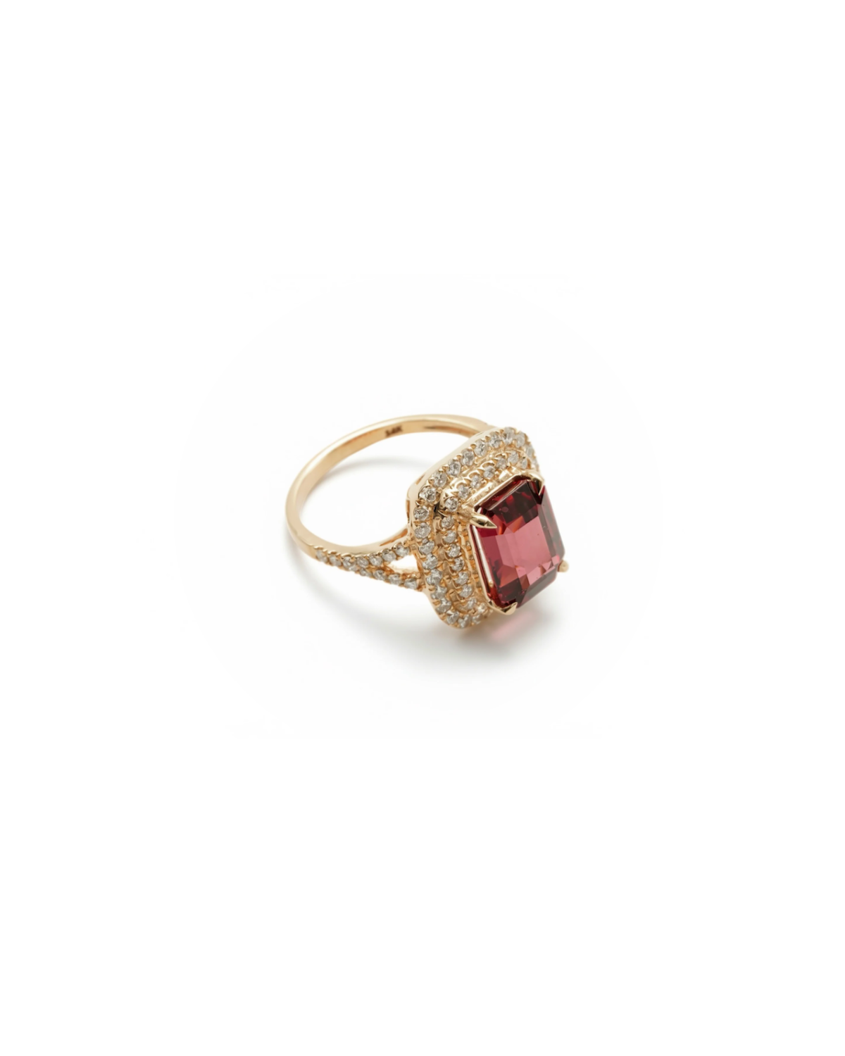 3.4ct Emerald-Cut Garnet Double Halo Ring