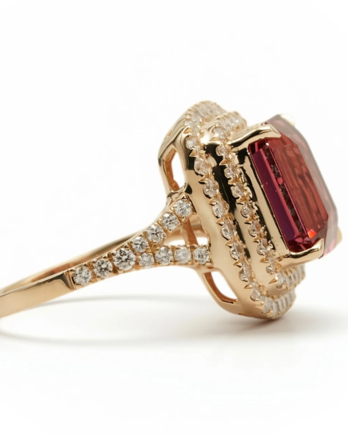 3.4ct Emerald-Cut Garnet Double Halo Ring