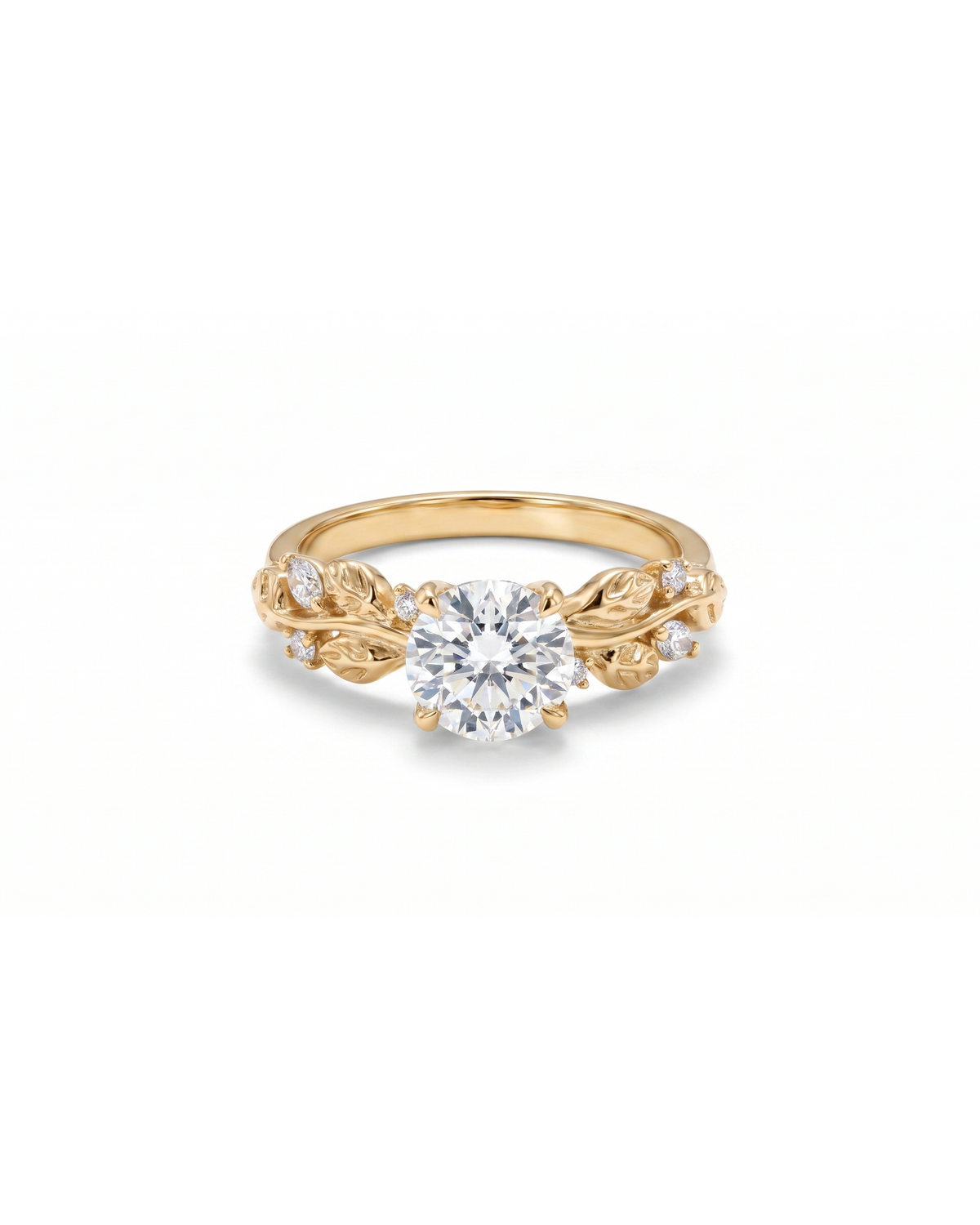 1ct Round Diamond Leaf Solitaire Engagement Ring — front view