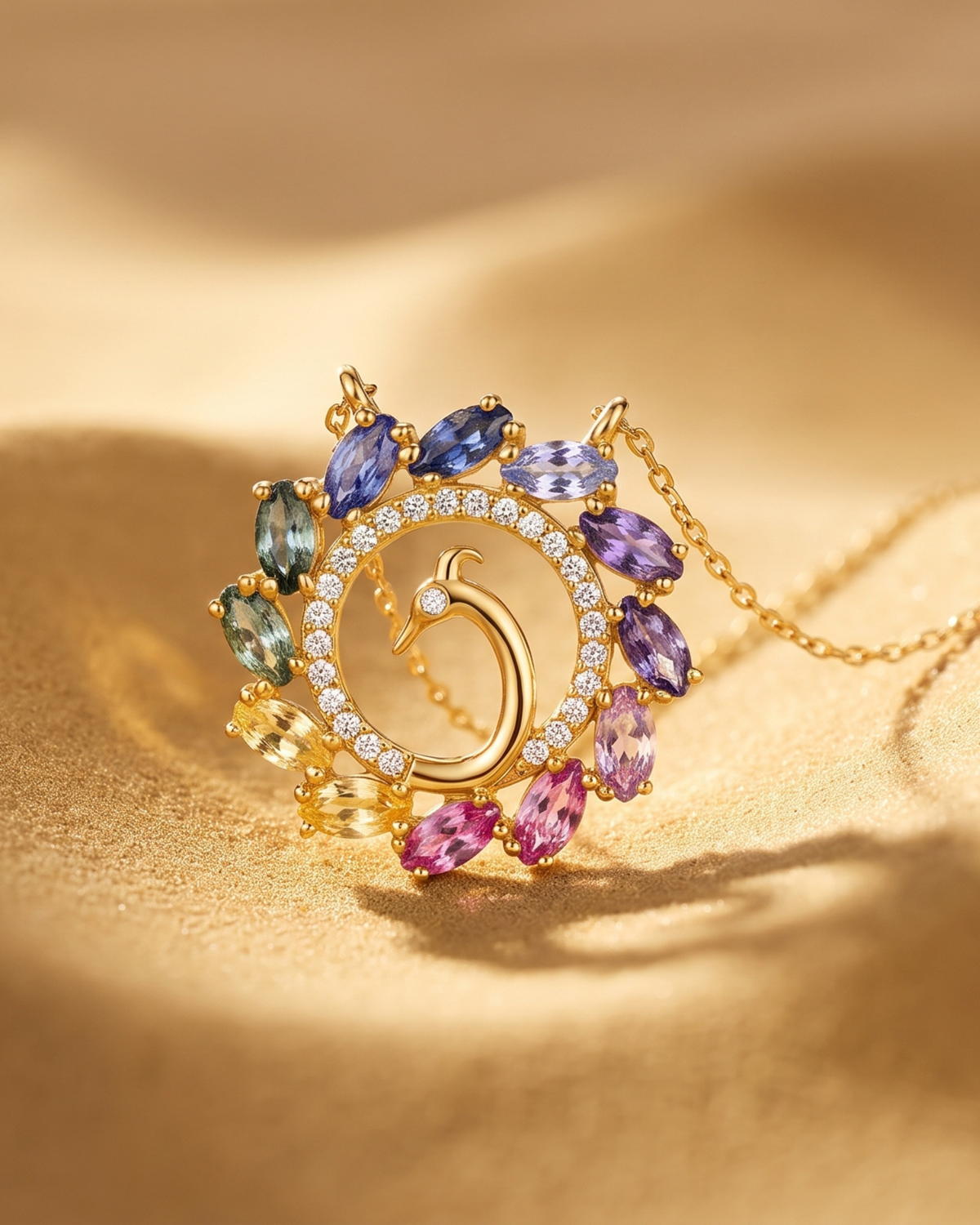 Peacock Splendor Necklace in 18K yellow gold, alone view — Ceylon Artisans (18kt Yellow Gold)