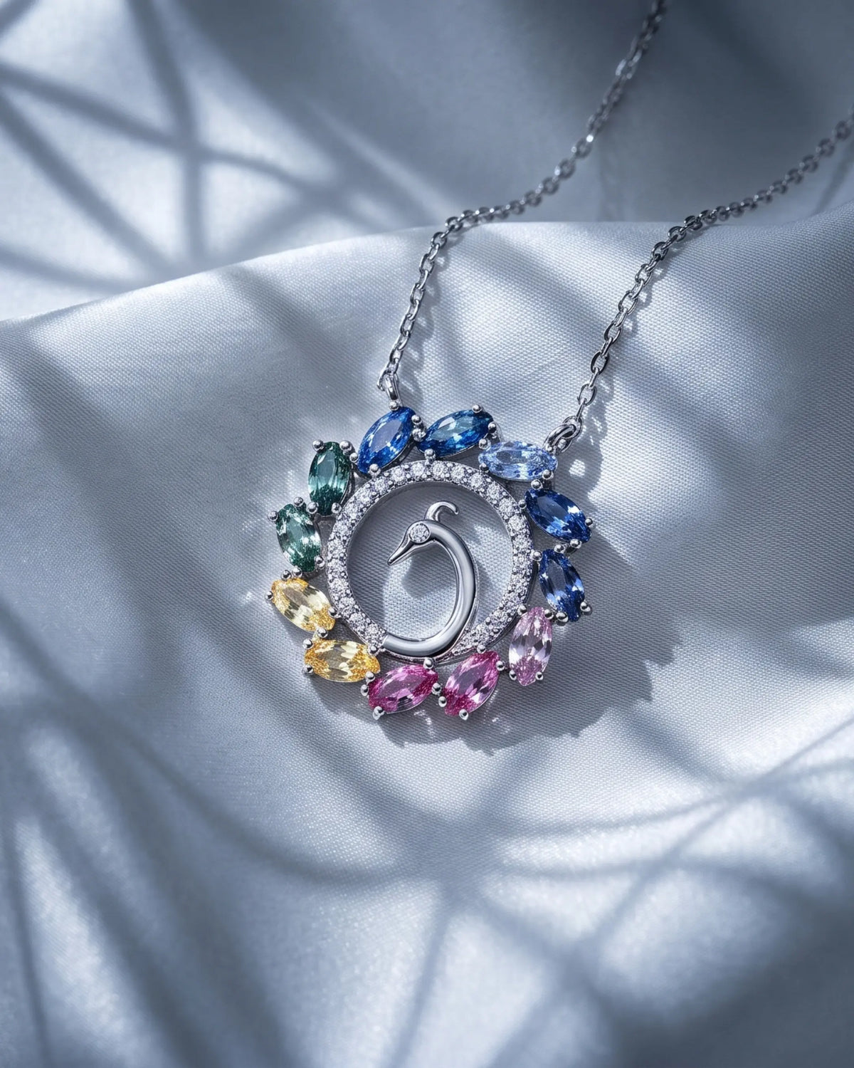 Peacock Splendor Necklace in 18K white gold, alone view — Ceylon Artisans (18kt White Gold)