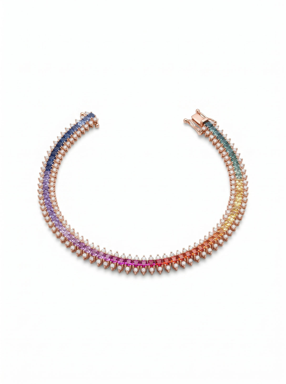 5ct Rainbow Sapphire & Diamond Tennis Bracelet — front view