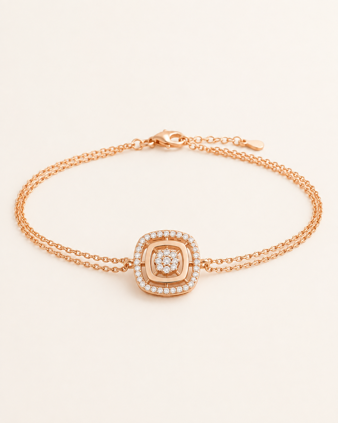 0.2ct Cushion Diamond Halo Chain Bracelet — front view
