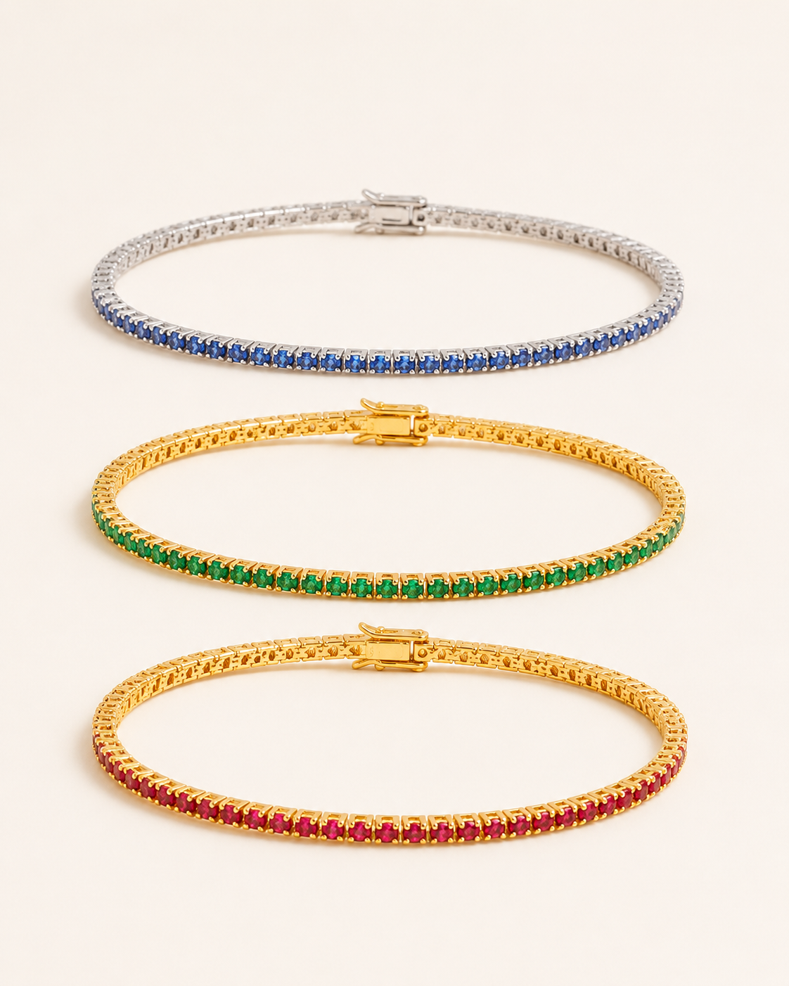 5.19ct Sapphire, Emerald or Ruby Tennis Bracelet — front view