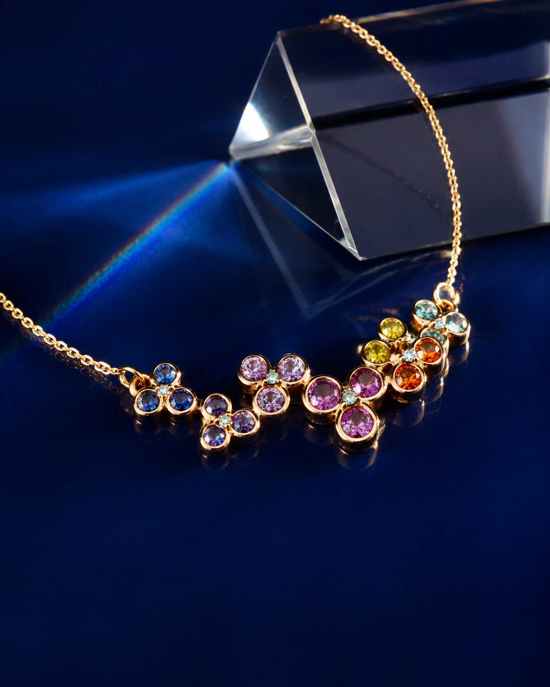 Sapphire Spectrum Cluster Necklace