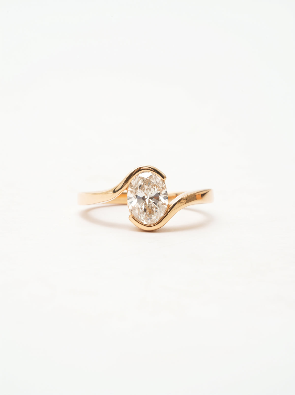 Oval Diamond Bezel Bypass Engagement Ring — front