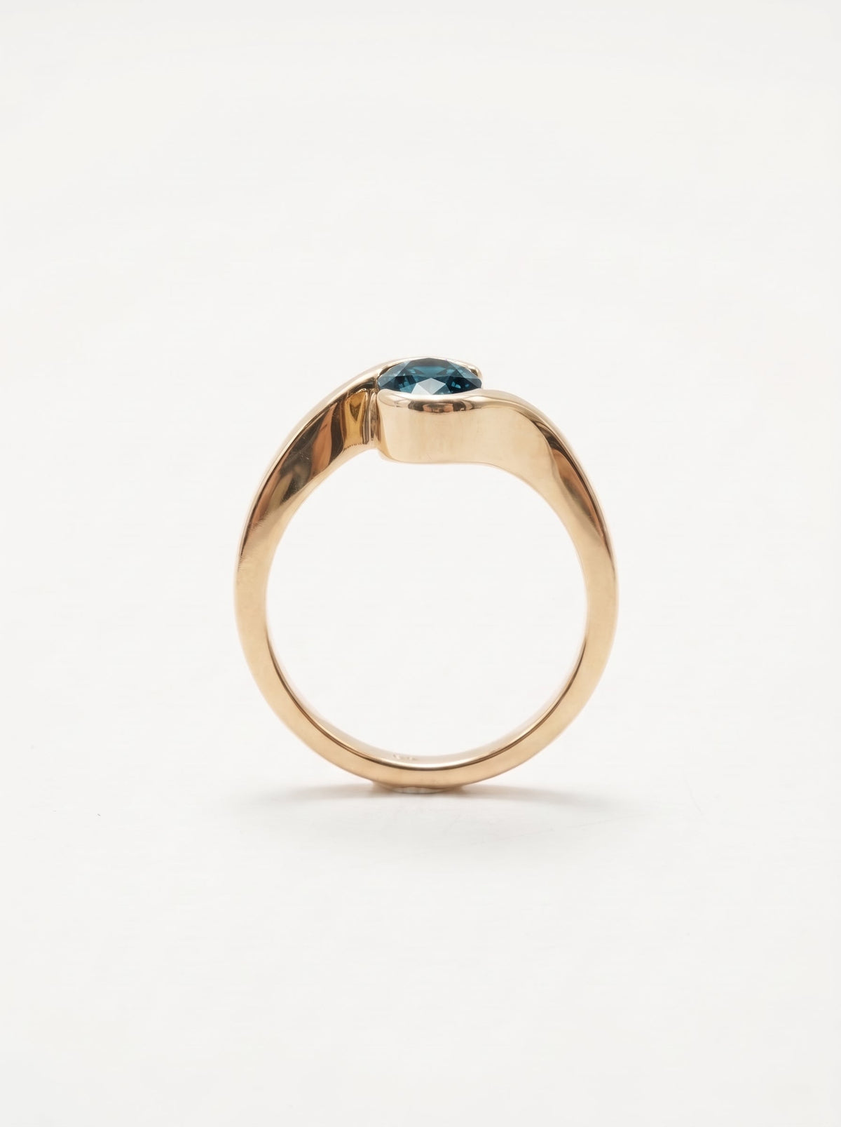 Oval Teal Sapphire Bezel Bypass Engagement Ring — side