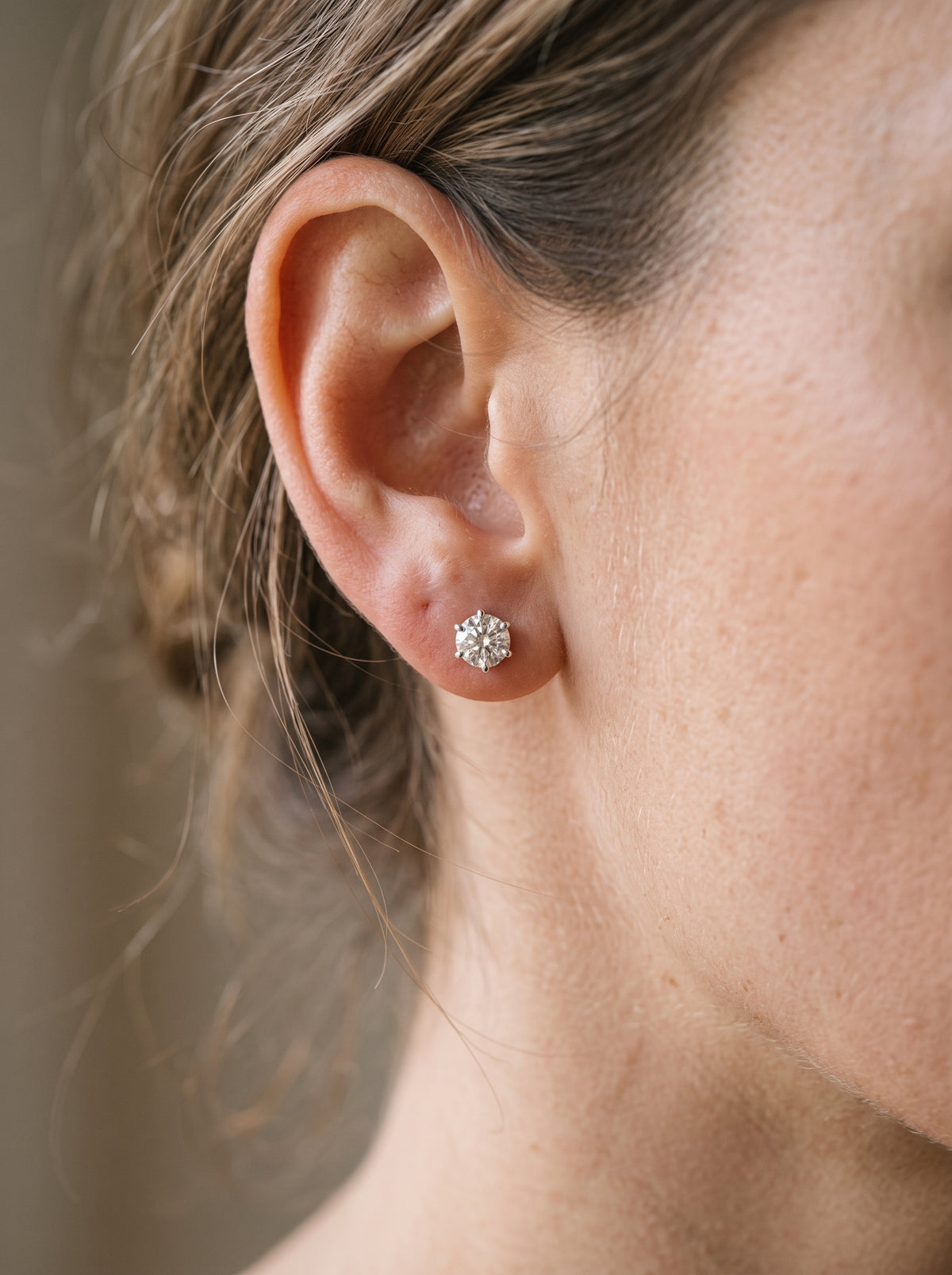 2ct Round Diamond Solitaire Stud Earrings — worn view