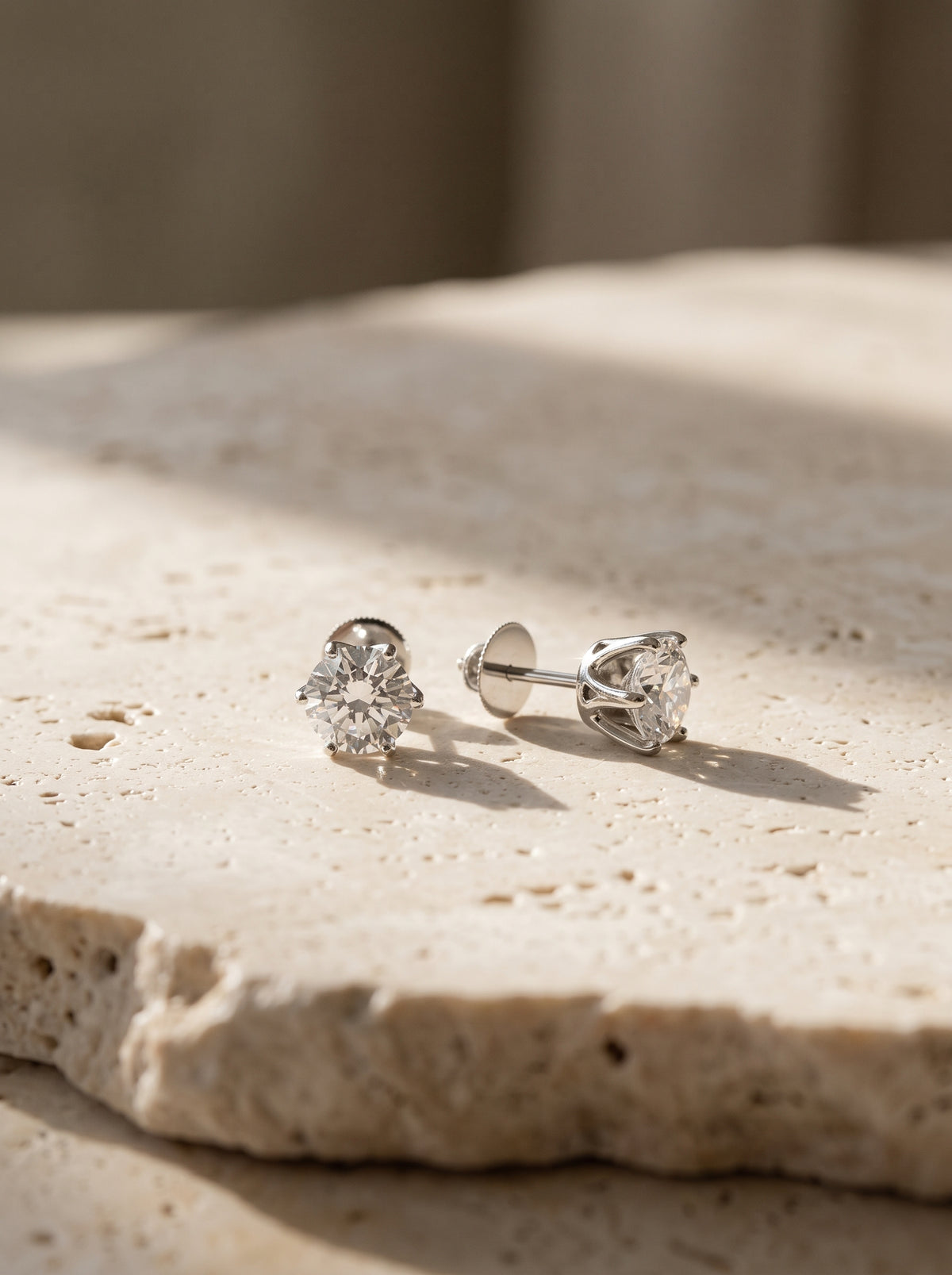 2ct Round Diamond Solitaire Stud Earrings — styled view