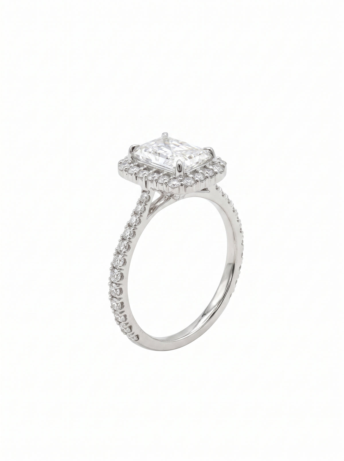 1ct Radiant-Cut Diamond Halo Engagement Ring — side view
