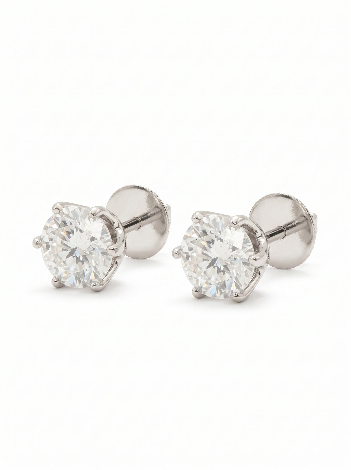 2ct Round Diamond Solitaire Stud Earrings — side view