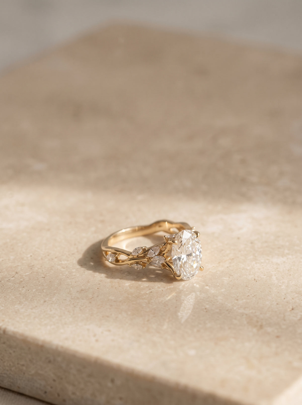 Oval Diamond Marquise Vine Engagement Ring — styled view
