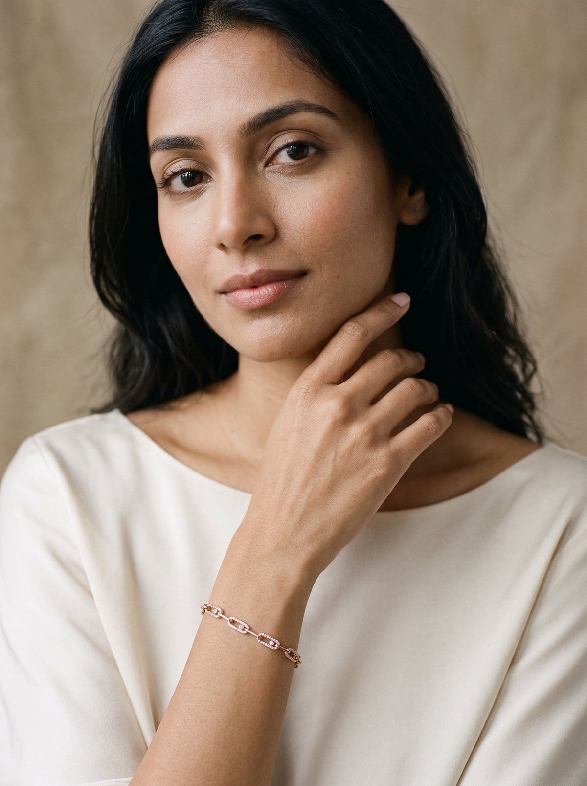 0.3ct Diamond Paperclip Chain Bracelet — worn view