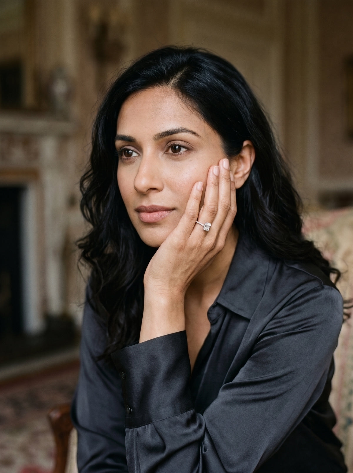 1ct Radiant-Cut Diamond Halo Engagement Ring — worn view