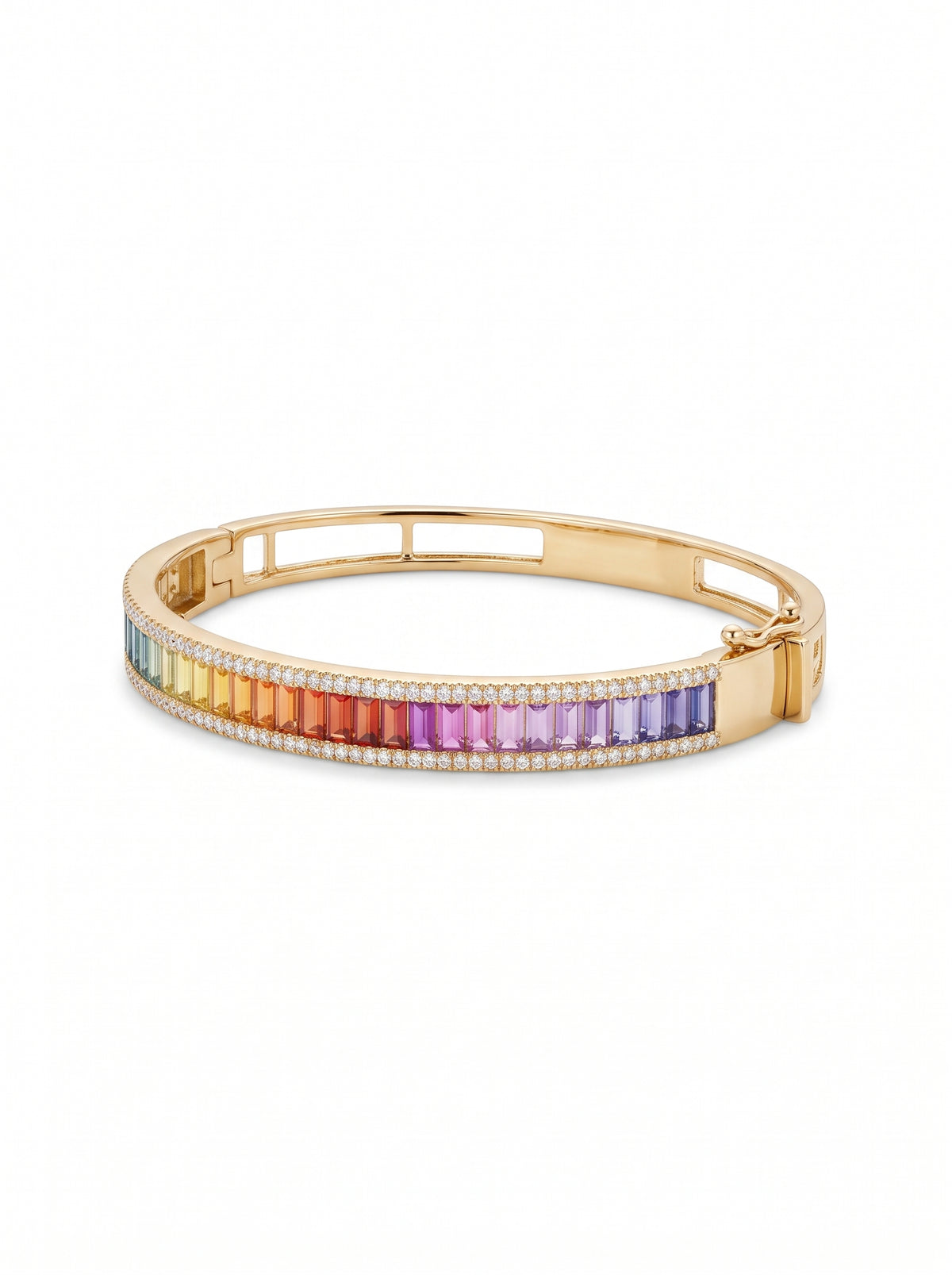 2.3ct Rainbow Sapphire Baguette Bangle – 18K Gold — side view
