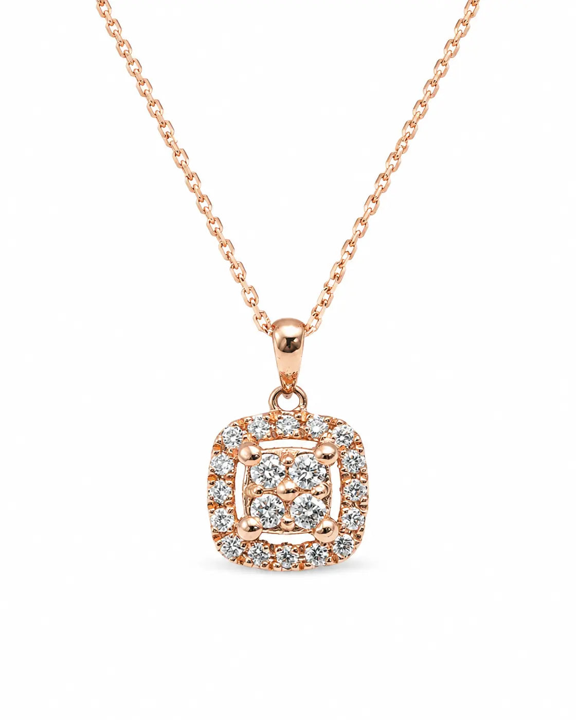 0.2ct Cushion Diamond Halo Pendant – 18K Gold — front view