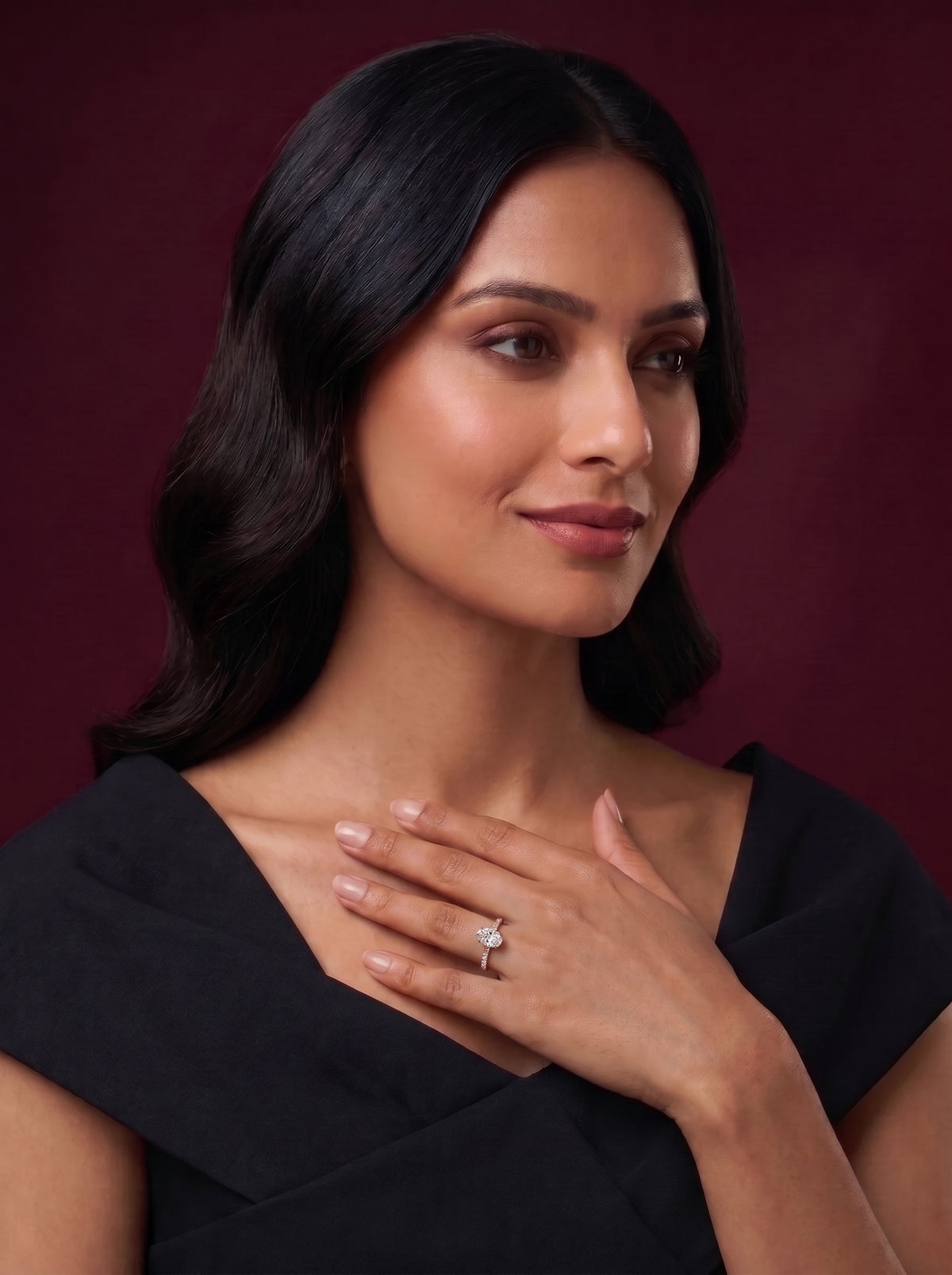 1ct Oval Diamond Pavé Solitaire Engagement Ring — worn view