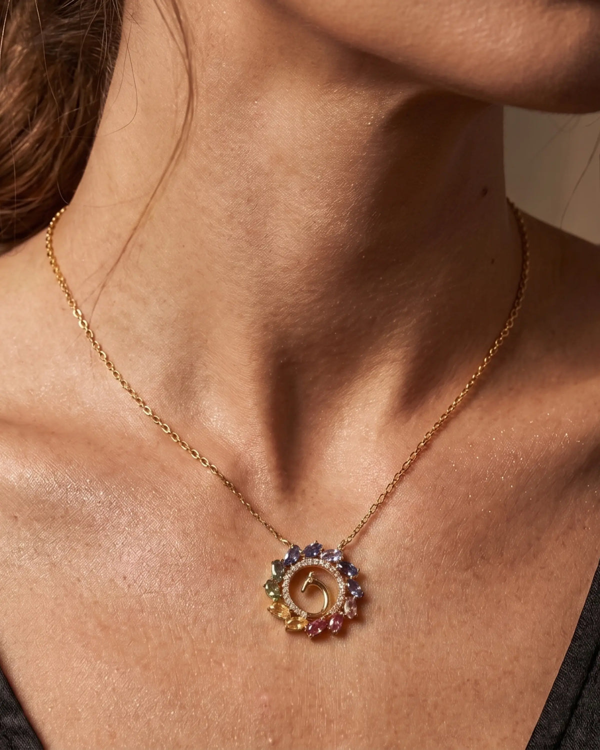 Peacock Splendor Necklace in 18K yellow gold, worn view — Ceylon Artisans (18kt Yellow Gold)